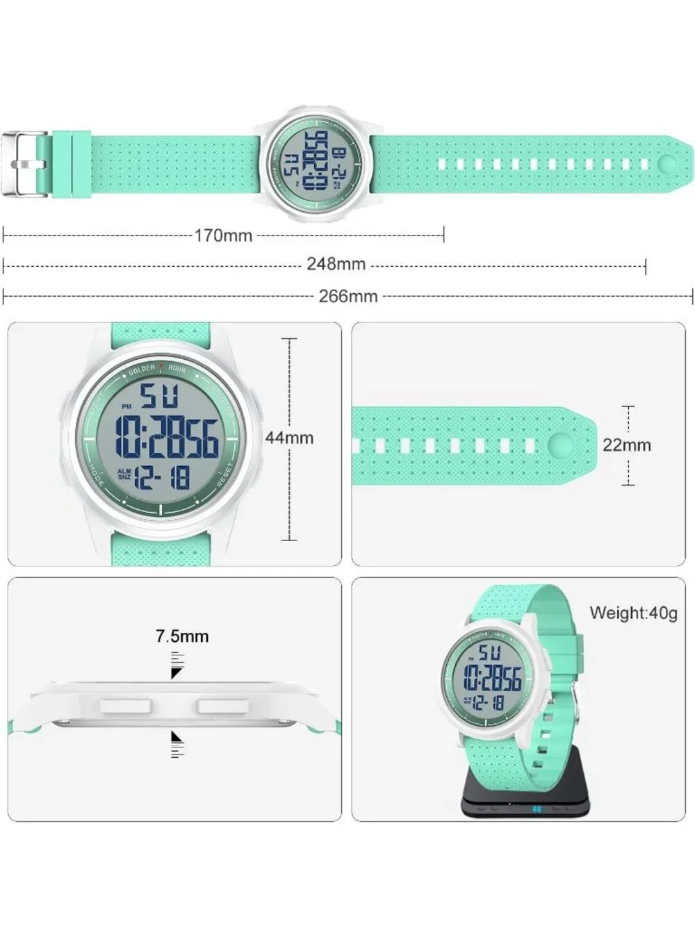 Men's Green Rubber Strap Ultra-Thin Minimalist Sports Waterproof Digital Watch